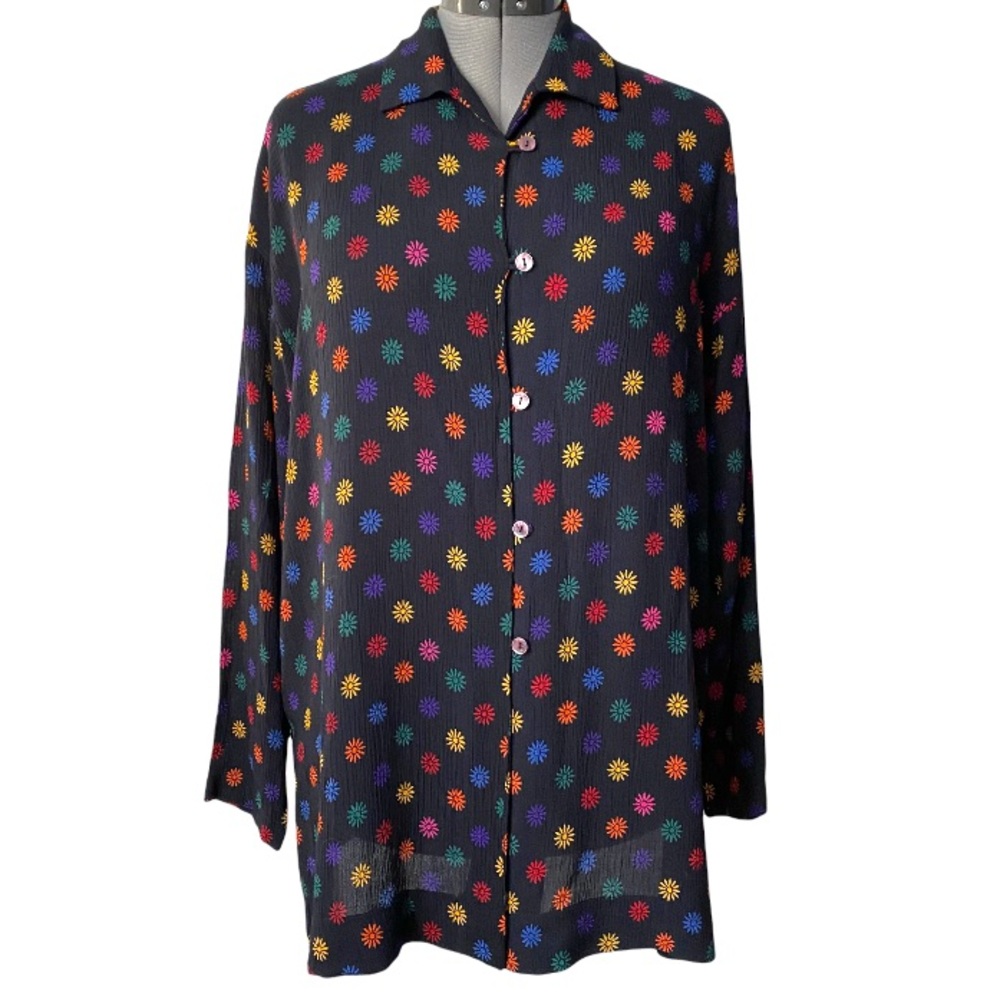 Vintage Esprit rainbow floral tunic blouse L